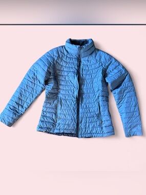 Women's Sky Blue Quilted Puffer Jacket with Stand Collar